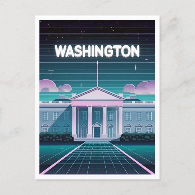 Retro 80s LoFi Synthwave White House Washington DC Postcard (Front)
