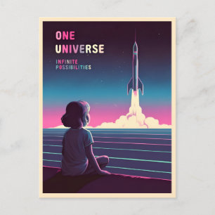 Retro 80s LoFi Vaporwave Space Exploration Postcard