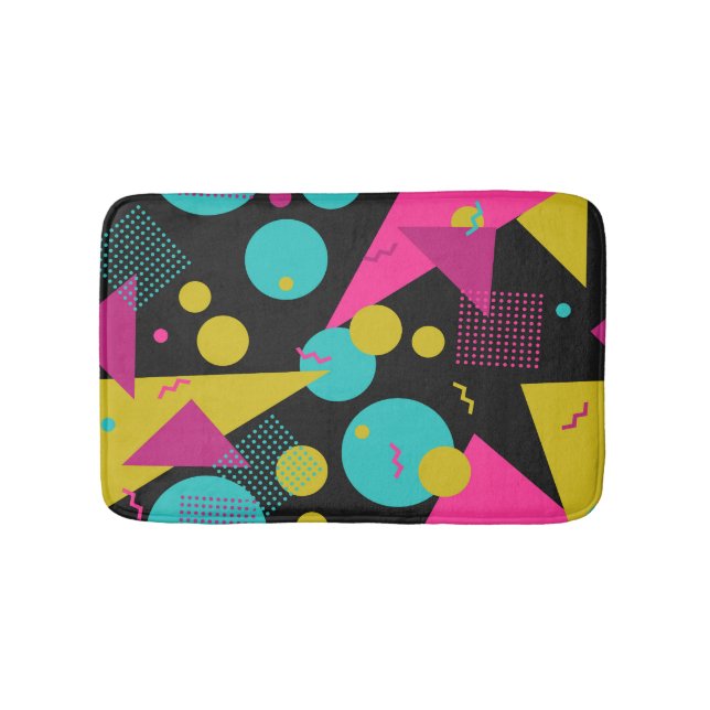 Retro 80s Memphis Geometric Design Bath Mat (Front)