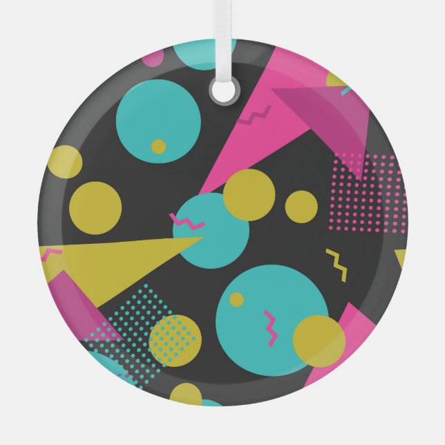 Retro 80s Memphis Geometric Design Glass Tree Decoration (Front)