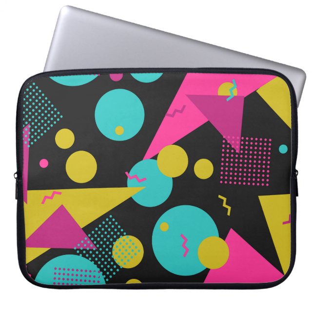 Retro 80s Memphis Geometric Design Laptop Sleeve (Front)