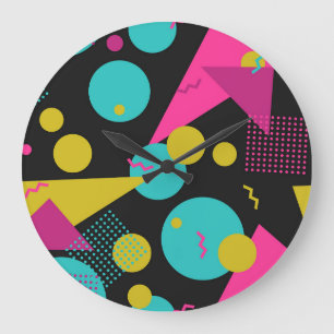 Retro 80s Memphis Geometric Design Large Clock