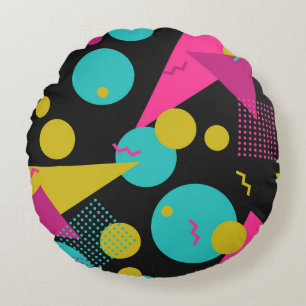 Retro 80s Memphis Geometric Design Round Cushion