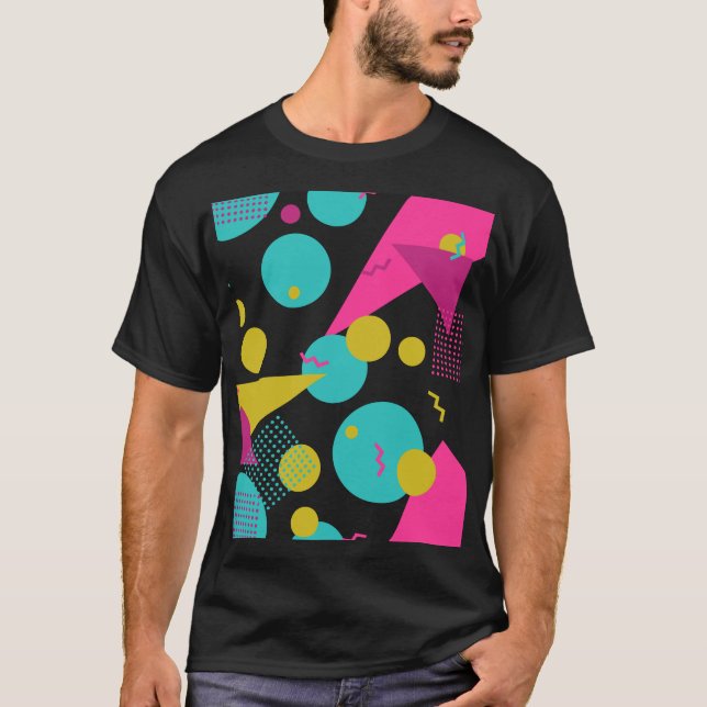 Retro 80s Memphis Geometric Design T-Shirt (Front)