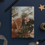 Retro 80s Merry Christmas Photo Gold<br><div class="desc">Merry Christmas: a retro neon typography for this Holiday photo card with real gold foil.</div>