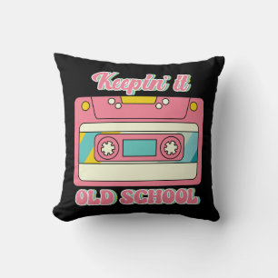 Retro 80s Mix Tape Old School Tech Nostalgia Pink Cushion