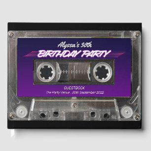 Retro 80s Mixtape Cassette Neon Purple Birthday Gu Guest Book