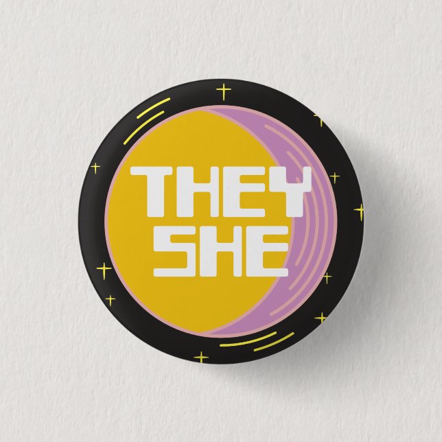 Retro 80s Moon They/She Pronouns  3 Cm Round Badge (Front)