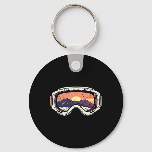 Retro 80s Mountain Sunset Ski Snowboard Goggles Sk Key Ring (Front)