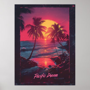 Retro 80s Movie Poster with Palm Trees at Sunset