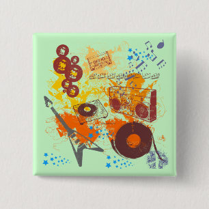 Retro 80's Music 15 Cm Square Badge