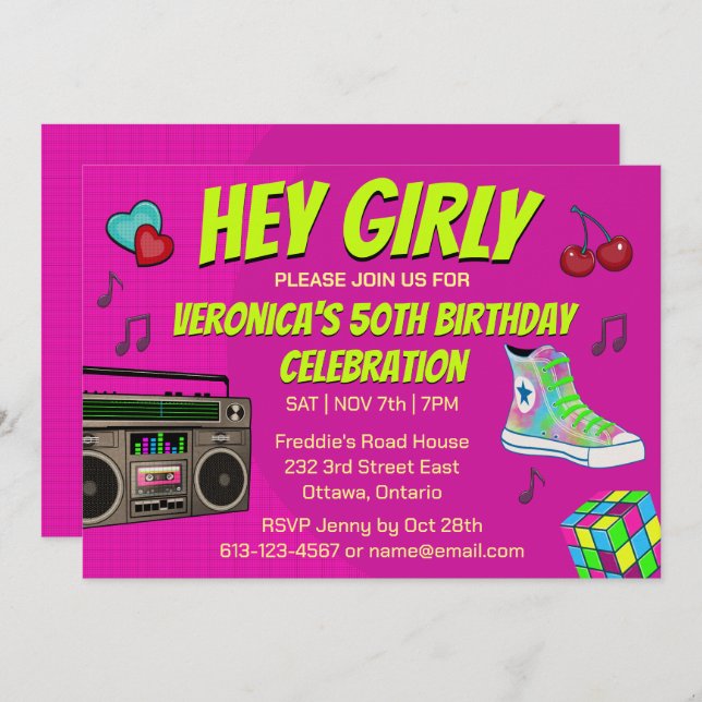 Retro 80's  neon Birthday Invitation (Front/Back)