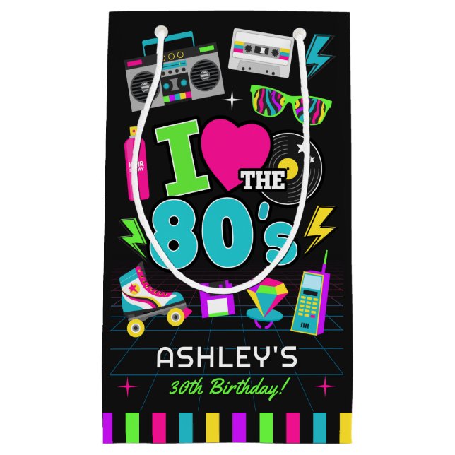 Retro 80s Neon Cassette Birthday Small Gift Bag (Front)