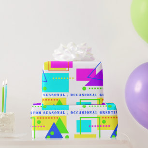 RETRO 80S NEON FLUORO SHAPE PRINT WITH CUSTOM TEXT WRAPPING PAPER