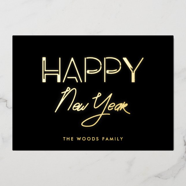 Retro 80s Neon lights Happy New Year (Front)