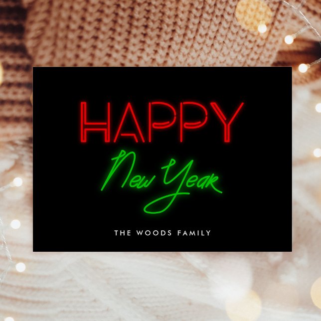 Retro 80s Neon lights Happy New Year Holiday Card (Creator Uploaded)