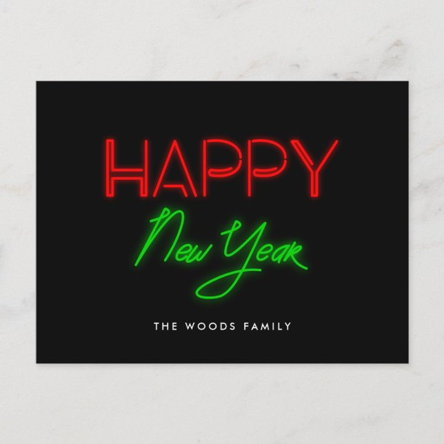 Retro 80s Neon lights Happy New Year Holiday Postcard (Front)