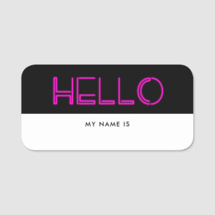 Retro 80s neon lights Hello my name is Dry erase Tag