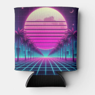 retro, 80s neon moon/palms can cooler