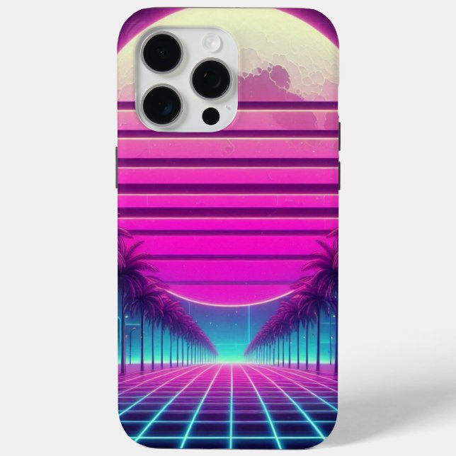 retro, 80s neon moon/palms Case-Mate iPhone case (Back)