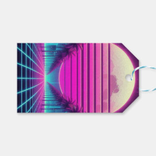 retro, 80s neon moon/palms gift tags