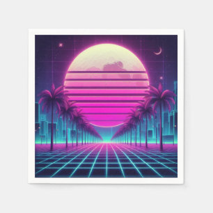 retro, 80s neon moon/palms napkin