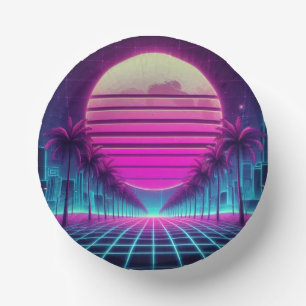 retro, 80s neon moon/palms paper plate