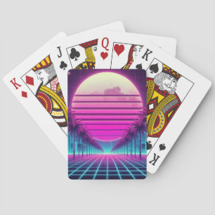 retro, 80s neon moon/palms playing cards