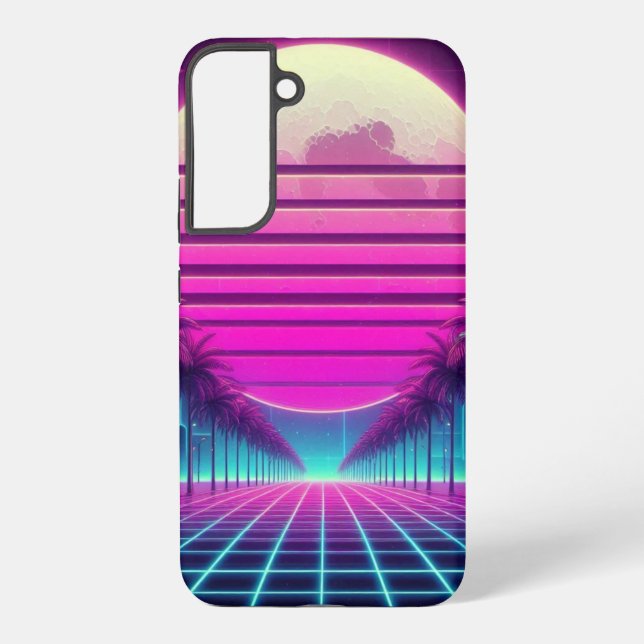 retro, 80s neon moon/palms samsung galaxy s22+ case (Back)