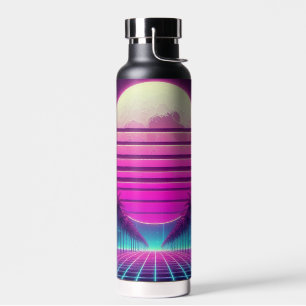 retro, 80s neon moon/palms water bottle