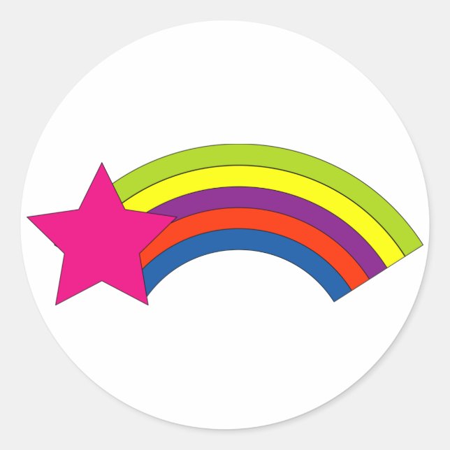 Retro 80s Neon Pink Shooting Star Rainbow Graphic Classic Round Sticker (Front)