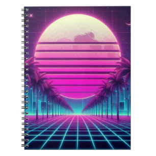 retro, 80s neon sunset/palms notebook