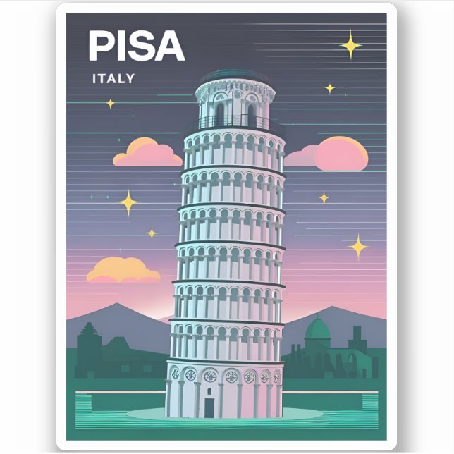 Retro 80s Neon Synthwave Leaning Tower Pisa Italy (Front)