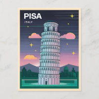 Retro 80s Neon Synthwave Leaning Tower Pisa Italy