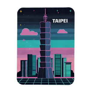 Retro 80s Neon Synthwave Taipei 101 Taiwan Magnet