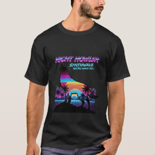 Retro 80s Neon Wolf Howling Vaporwave Palm Trees T-Shirt