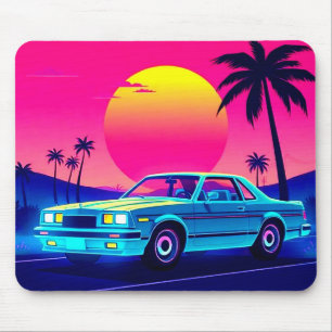 Retro 80s Outrun Sunset XL Gaming Desk Mat Mouse Pad