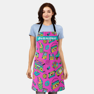 Retro 80s Party Fun Bright Colourful Neon Pink Nam Apron