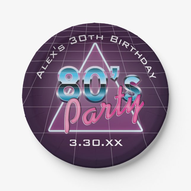Retro 80's Party Paper Plate (Front)