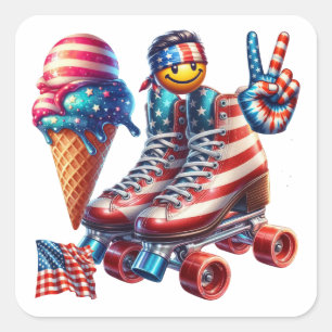Retro 80's Patriot Flag Square Sticker