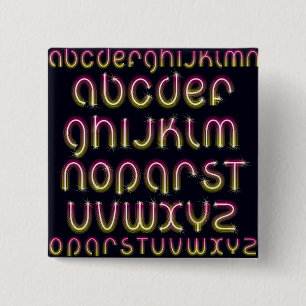 Retro 80s Pink and Yellow Glowing Neon Alphabet 15 Cm Square Badge