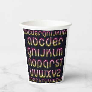 Retro 80s Pink and Yellow Glowing Neon Alphabet Paper Cups