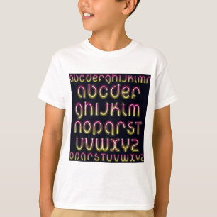 Retro 80s Pink and Yellow Glowing Neon Alphabet T-Shirt