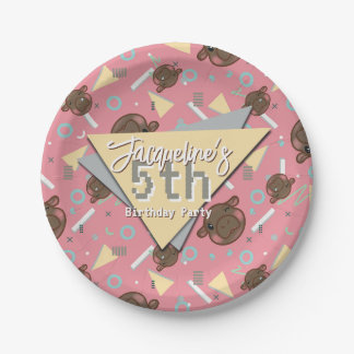 Retro 80's Pink Baby Hippo Birthday Paper Plate