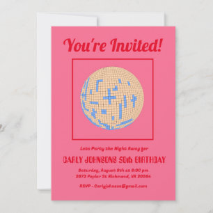 Retro 80s Pink Blue Yellow Disco 50th Birthday Invitation