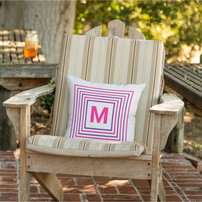 Retro 80's Pink Purple Colourful Monogram Off-Whit Cushion (Chair)