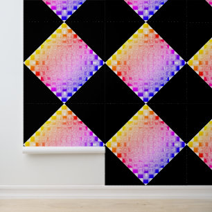 Retro 80s Pixelated Glass Cube Chequerboard Square Wallpaper
