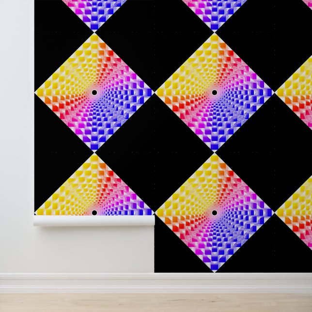 Retro 80s Pixelated Glass Pyramid Chequerboard  Wallpaper (Application)