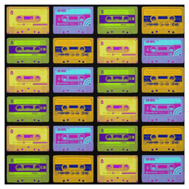 Retro 80s Pop Art Cassette Tapes Fabric (Swatch)