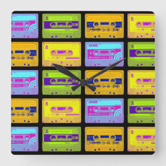Retro 80s Pop Art Cassette Tapes Square Wall Clock